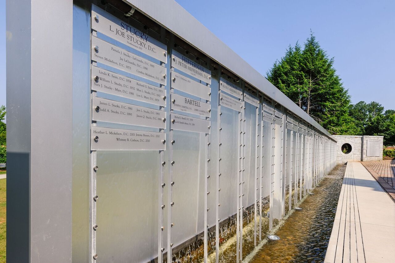 Image of name placards on a water feature